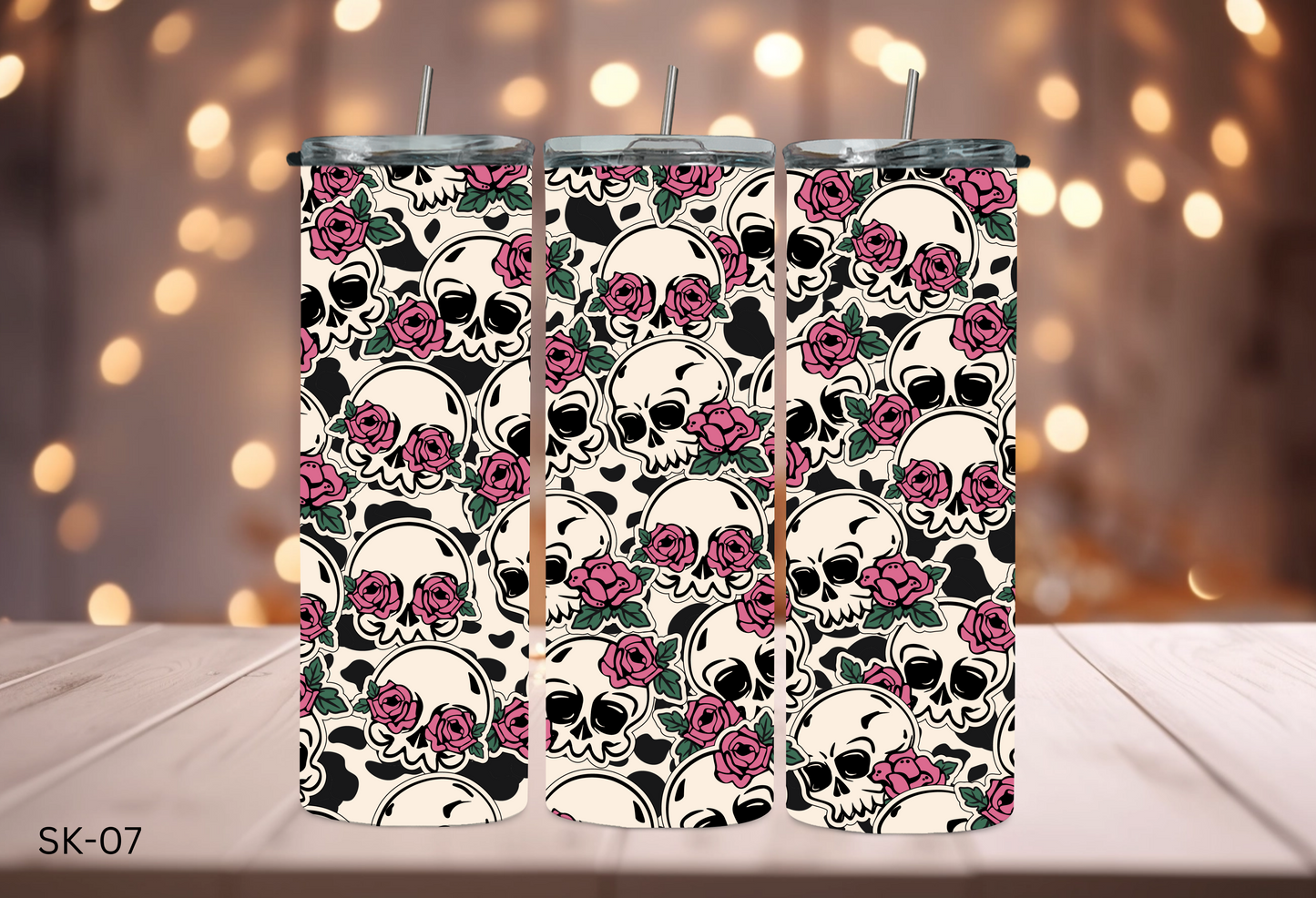 20oz Tumbler - Small Skulls and Roses - SK-07