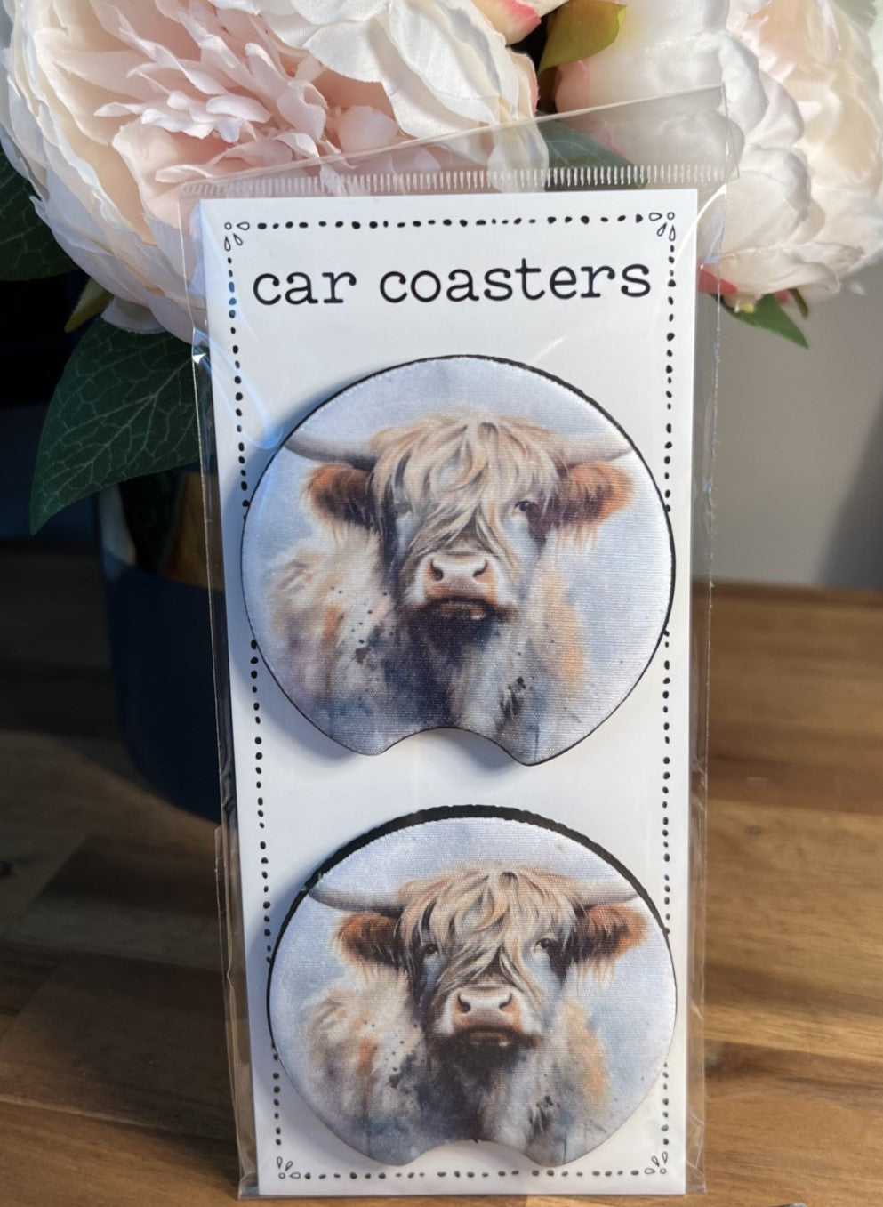 Car Coasters - Highland Cow - Blue