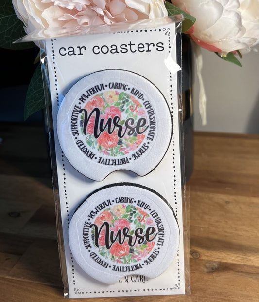 Car Coasters - Nurse - Floral