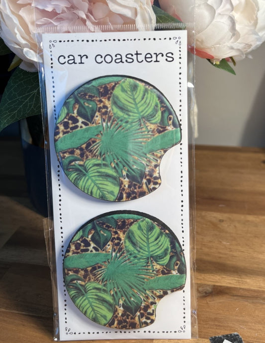 Car Coasters - Green Plam Leaf