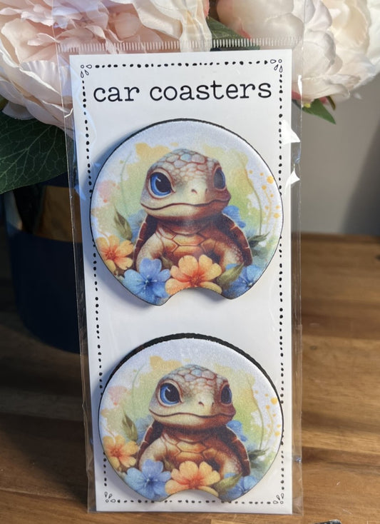 Car Coasters - Turtle with flower