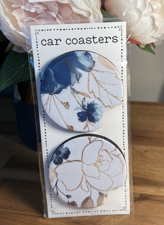 Car Coasters - Blue and Gold Floral