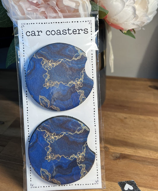 Car Coasters - Blue with Gold Marble Patten