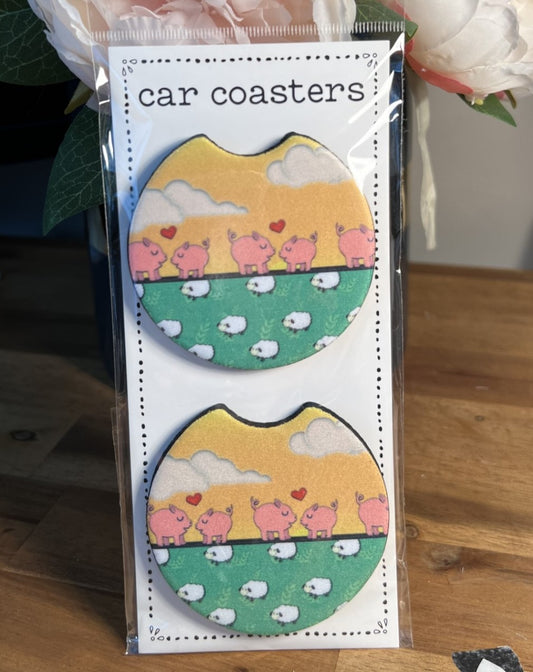 Car Coasters - Pigs in Love