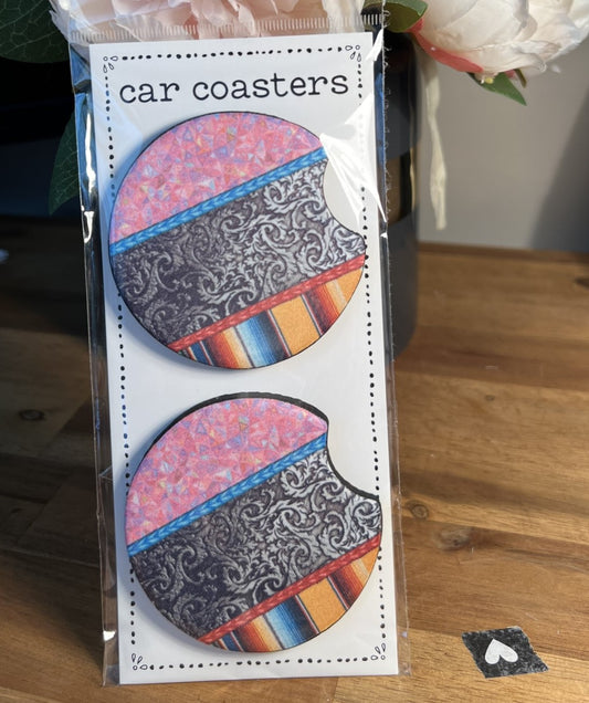 Car Coasters - Pink, Silver and Rainbow Pattern