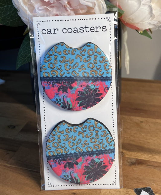 Car Coasters - Turquoise and Pink Pattern